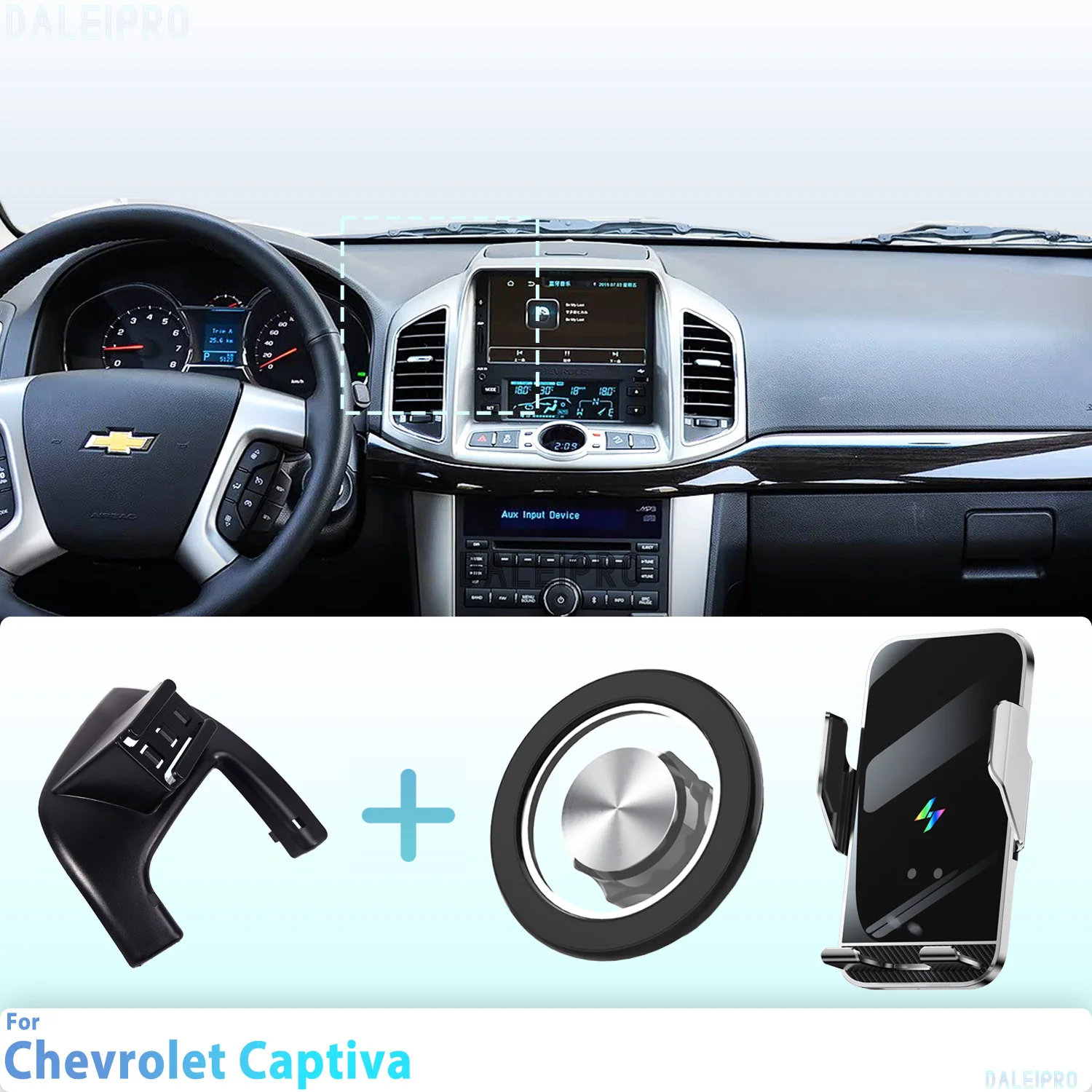 Maßgeschneidert für Chevrolet Captiva 2012–2015 2016 2017, Handyhalter, magnetische Auto-Handyhalterung, Smart Sensing, kabelloses Laden