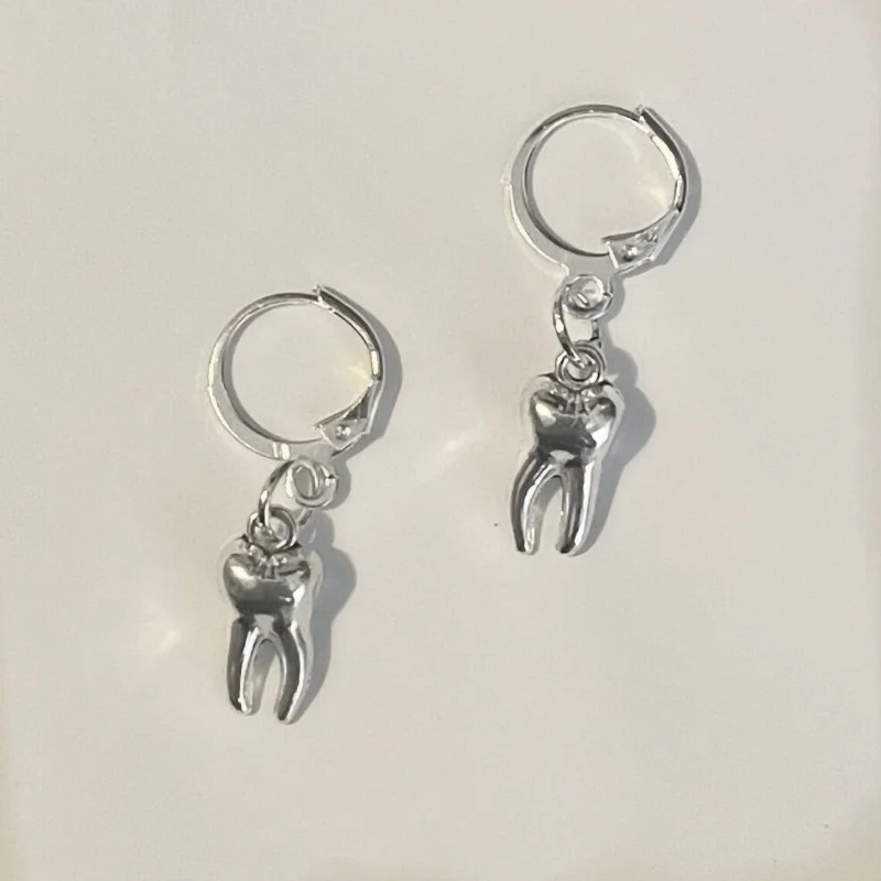 

Handmade Whimsigoth Indie Mini Tooth/Teeth Huggie Hoops Lever Back Earrings