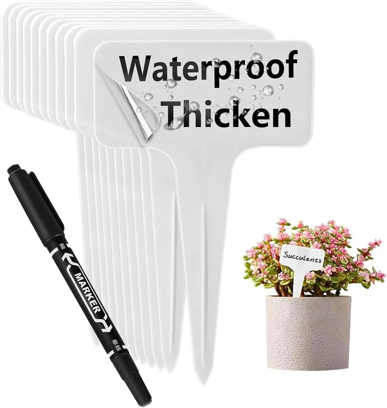 100 PCS White Plastic Plant Tags T-Type Nursery Markers Re-Usable Thick Gardens Labels