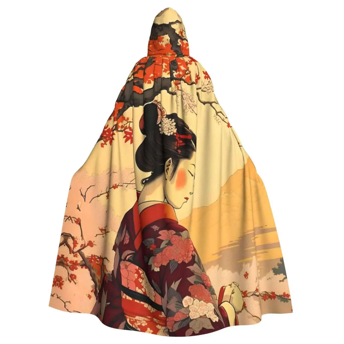 

Japanese Geisha Art Hooded Cloak Halloween Party Cosplay Woman Men Adult Long Witchcraft Robe Hood