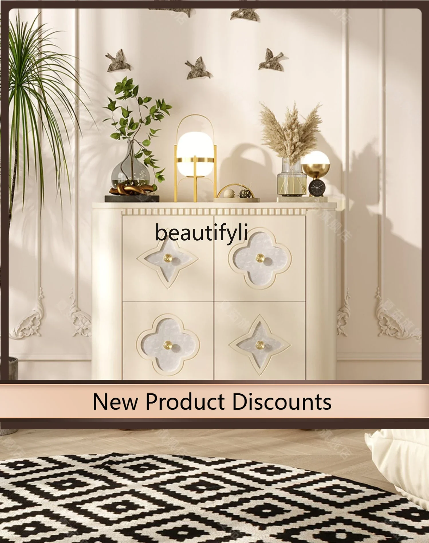 

K185 Nordic Solid Wood Shoe Cabinet Entrance Cabinet Household Storage French Art Storage Curio Cabinet