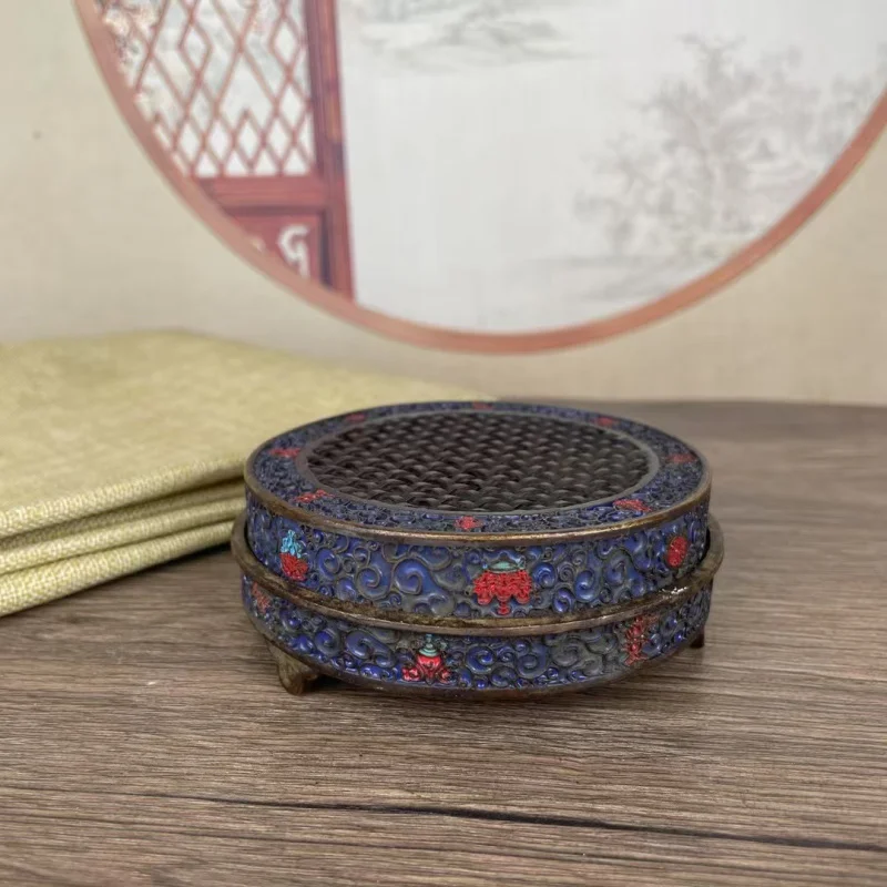 

Vintage Patina Coated Copper Burnt-Blue Home Use, Indoor Incense Burner for Agarwood and Sandalwood, Decorati
