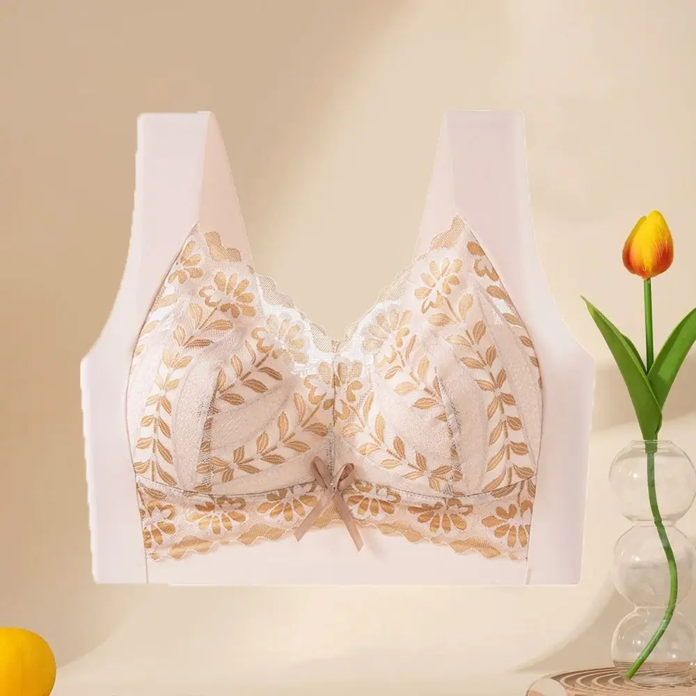 Oddychające biustonosze z koronką w kształcie liści, głęboki dekolt V, duże miseczki, odporne na wstrząsy, bezszwowe, push-up, bielizna, zbierające biust, bezprzewodowe biustonosze dla dziewcząt.