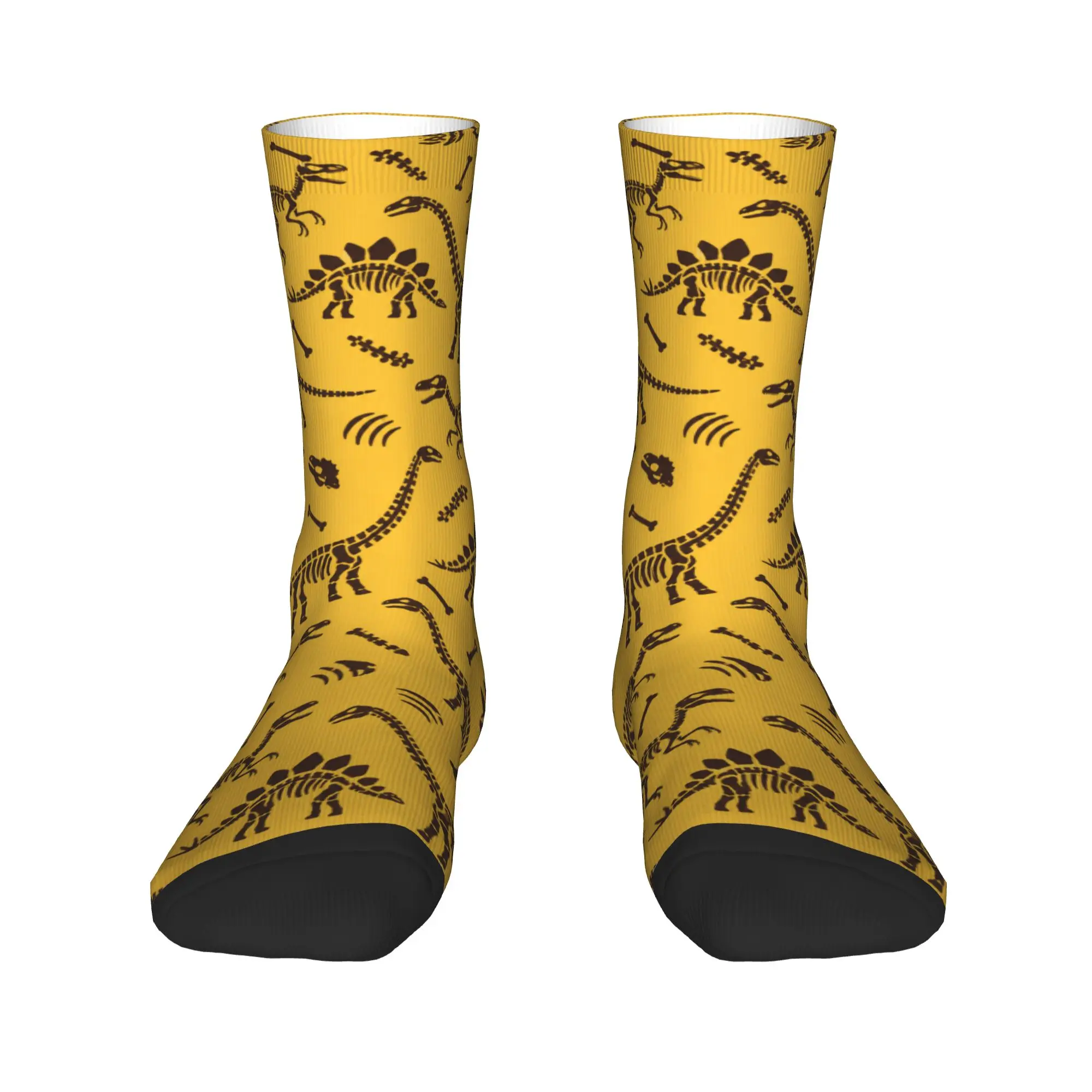 Dinosaur Skeleton Print Stockings Novelty Retro Fossil Pattern Graphic Funny Socks Autumn Non Slip Socks Women Men Soft Socks