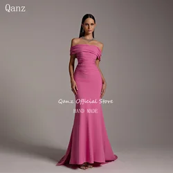 Qanz Vintage Off Shoulder Evening Dresses Long Train Mermaid Abiti Per Occasioni Formali Ladies Elegant Party Dresses Customized