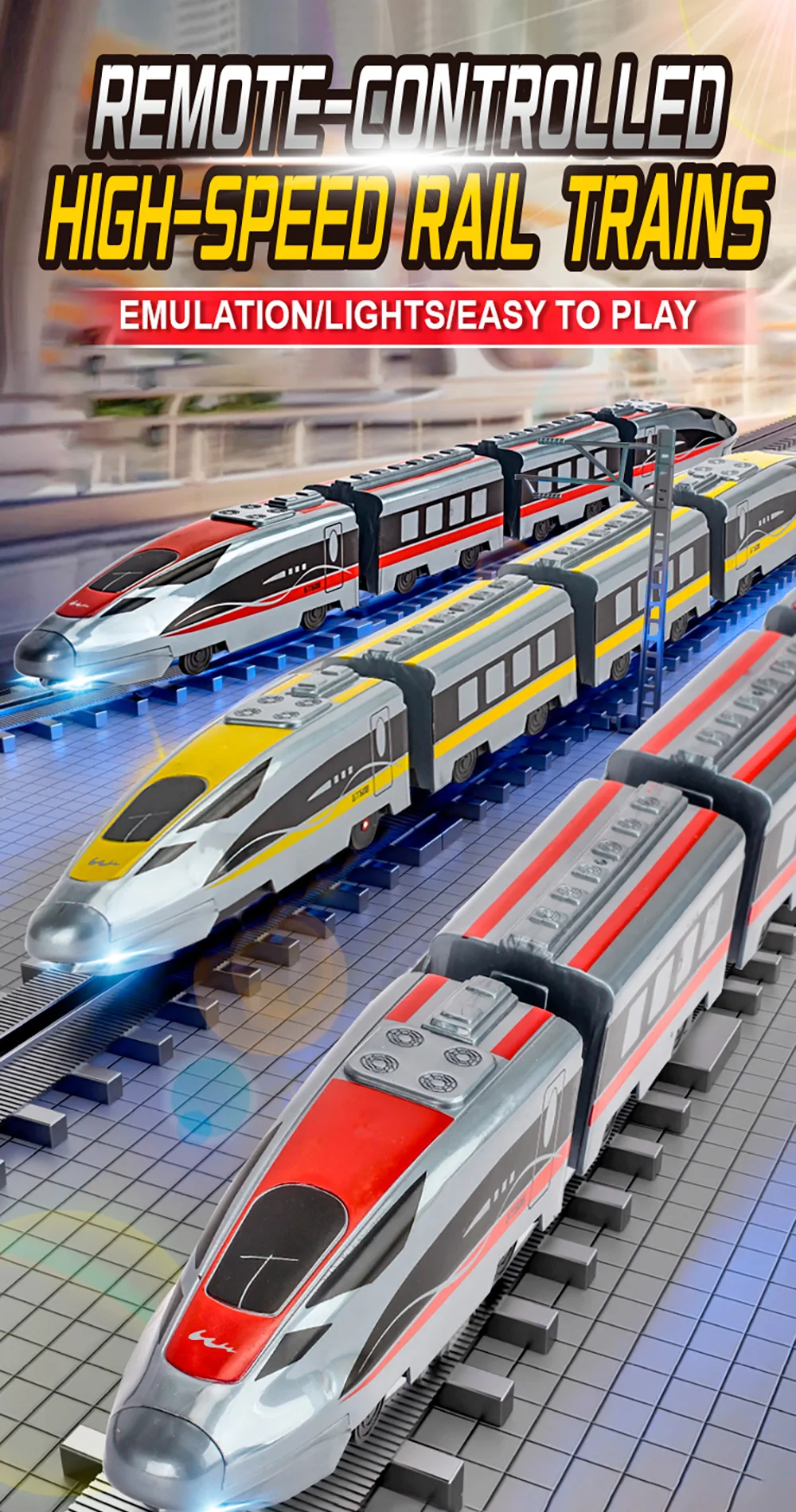 9IMOD RC Trens ferroviários de alta velocidade 2,4 Ghz luz sonora simulada carro de liga livremente desmontado