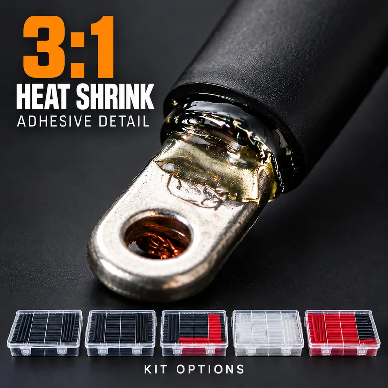 3:1 Adhesive Heat Shrink Tubing Kit, 180/220/270/500PCS Assorted Precut Cable Insulation Sleeves in Storage Organizer Box