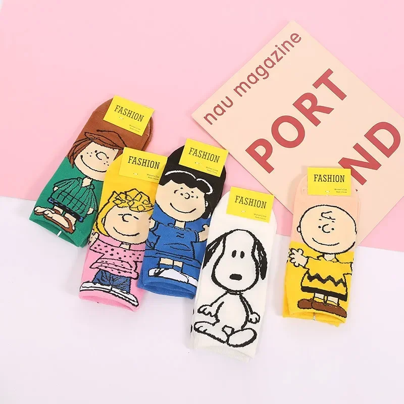 5Pairs Snoopy Women\'s Cotton Socks Cute PEANUTS Girls Ankle Sock Casual Breathable Invisible Socks Female Boat Stockings Gifts