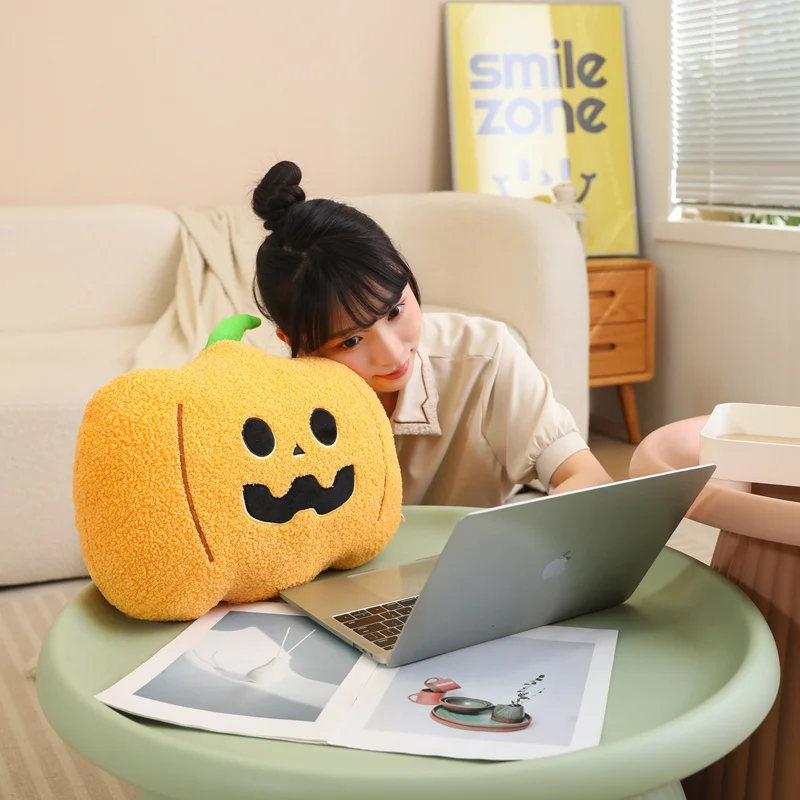 Creative With Expression Pumpkin Plush Doll Pillow Halloween Ghost Eyes Lollipop Scary Plush Toy Holiday Decor For Friends Gifts