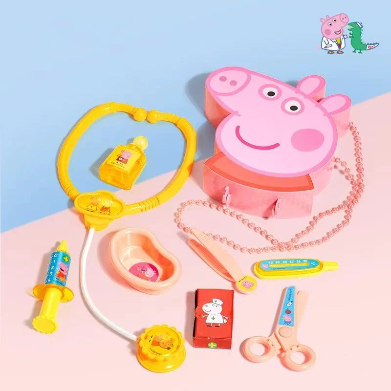 مجموعة الطبيب الصغير الأصلية لمحاكاة Peppa Pig للأطفال الذين يذهبون إلى المنزل من الذكور والإناث لعبة حقن الممرضة وسماعة الطبيب هدية