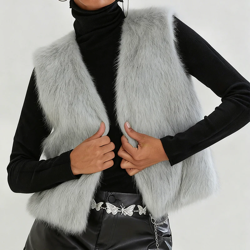 

Зимний женский жилет из искусственного меха, пушистая теплая меховая куртка, популярное пальто без рукавов для девочек