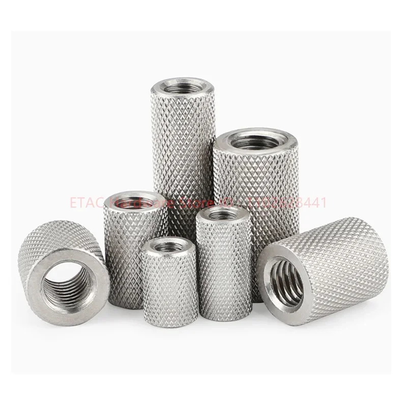 304 Stainless Steel Extended Cylindrical Flat Head Knurled Hand Screw Mesh Nut Adjustment M2 M2.5 M3 M4 M5 M6 M8 M10 M12 M14 M16