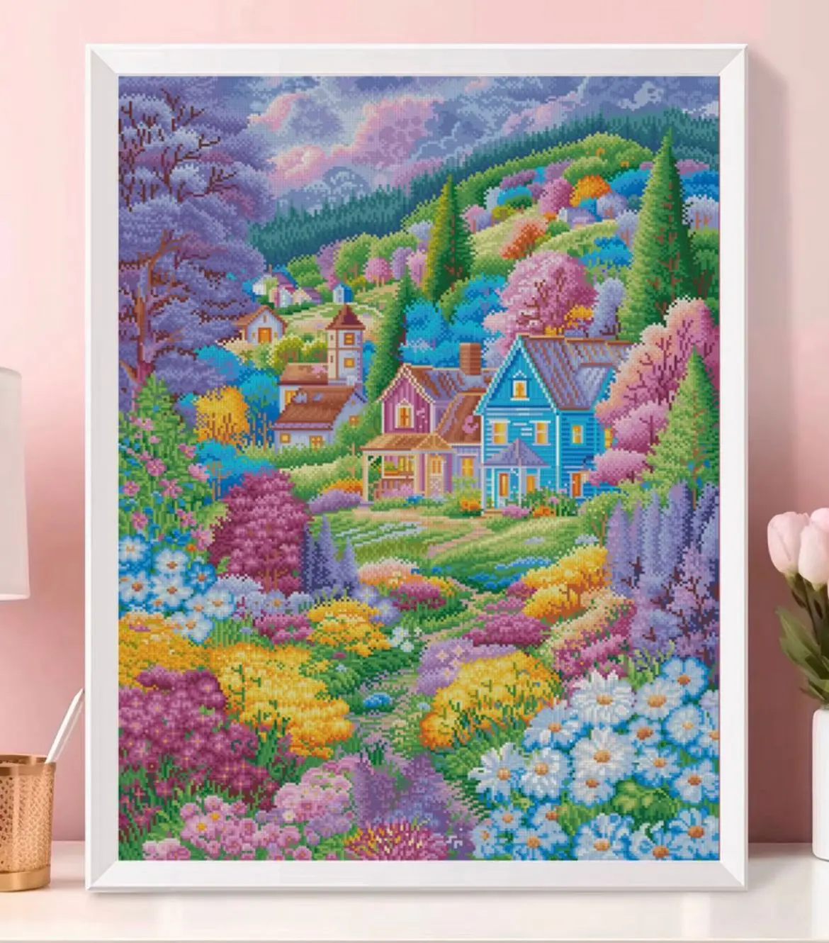 

9CT 75X100 см рукоделие, сделай сам, печатная вышивка крестиком для гостиной, набор для вышивания, полная хлопковая нить, красочные домашние цветы