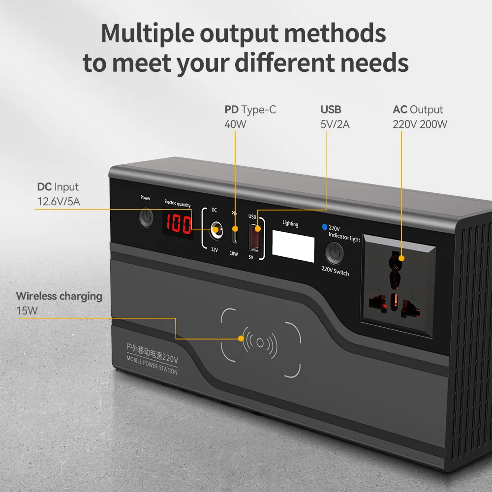 Multi use Customized Portable Power Station 33000Wh 220V 200W Solar Charging lithium Battery camping power bank module