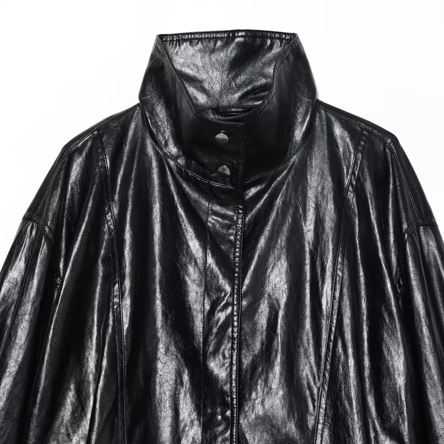 معطف JNLEAOG خريفي جديد أنيق للنساء من Jaet ملابس خارجية متعددة الاستخدامات من الجلد الصناعي طويل Sve بسحاب للإغلاق... #2