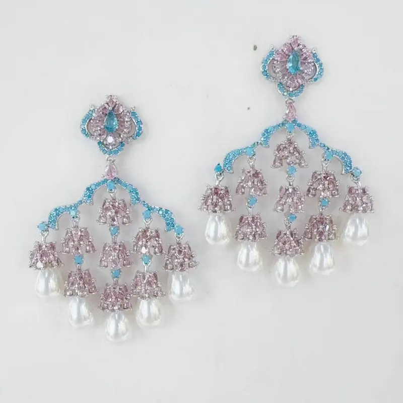 Bilincolor Fashion Orange Red Synthetic Pearl Tassel Earring for Women Wedding