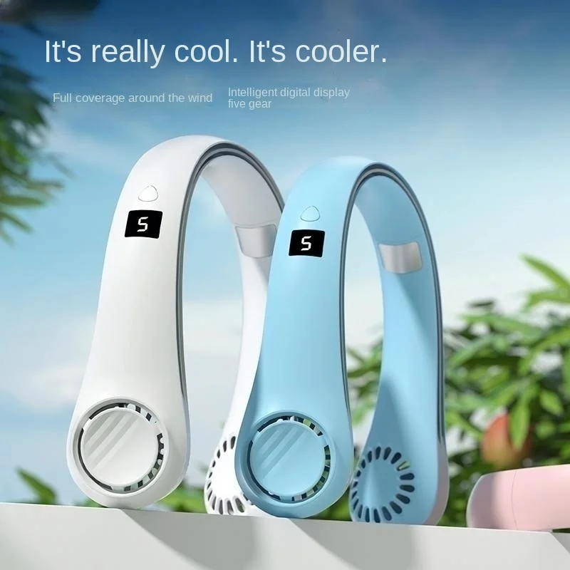 

New Neck Hanging Fan Outdoor Lazy Mini Bladeless Fan Mute USB Portable Air Conditioner 5-speed Digital Display Fan Air Cooler