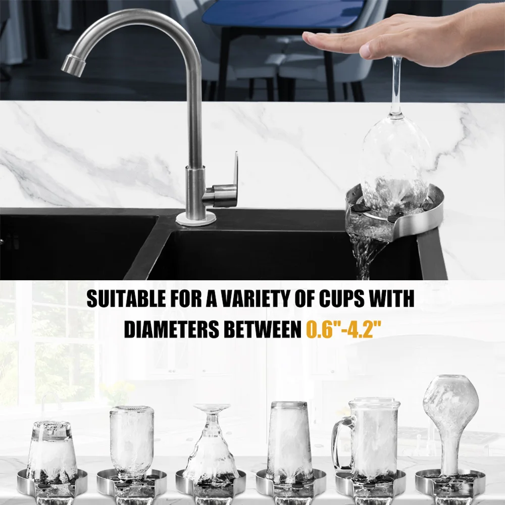 Kitchen Sink Glass Cup Wash Automatic Stainless Steel Pressure Spray Washer Cup Tool Cleaning Faucet Bar Rinser Coffee Pitcher