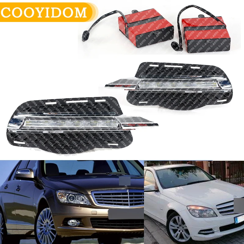 

For Mercedes-Benz C-Class w204 180 200 250 260 300 2008-2010 Car LED Daytime Running Light DRL Fog Lamp Cover Fashion Edition