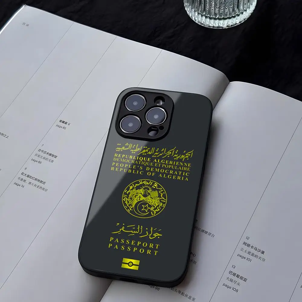 Algeria Russia Passport Phone Case Tempered Glass For iPhone 13 14 12 15 11 Pro XS Max Plus Mini X XR 8 7 6s SE2020 Coque