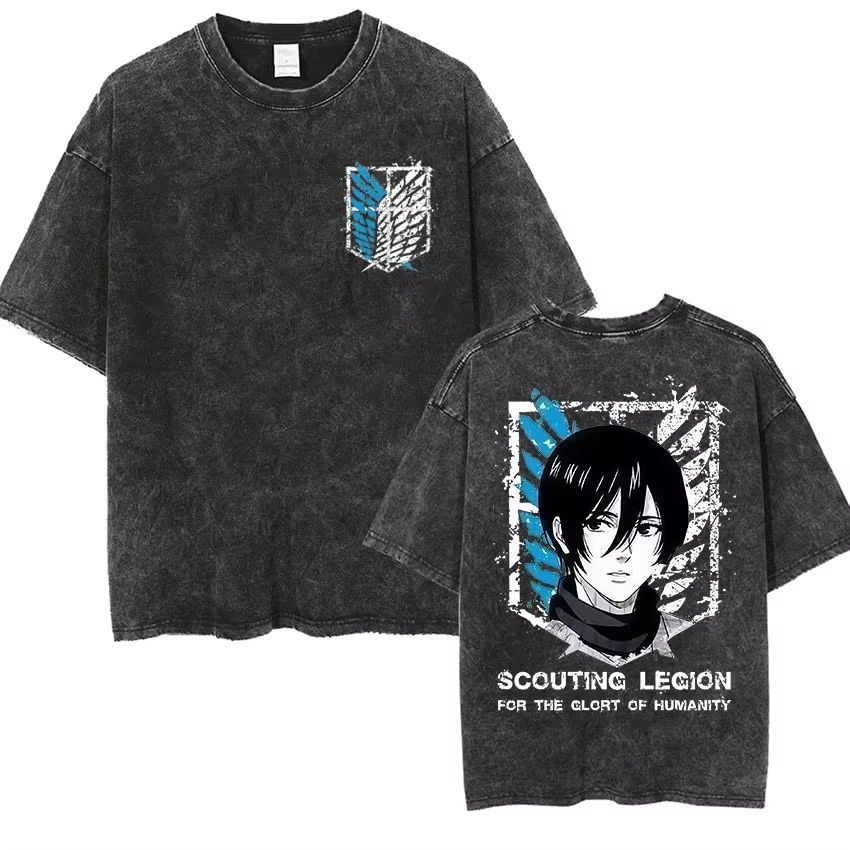 Camiseta Retro Estampada con Diseño de Anime Attack, Mikasa Ackerman, Ellen Jagger, Free Wings, Camiseta de Verano para Hombre