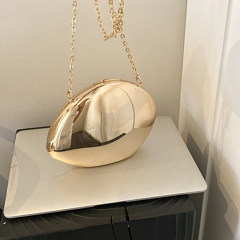 

Luxury Designer Acrylic Shell Shape Clutch Bag Gold Silver Women Evening Party Bag Cute Shiny Metal Shoulder Crossbody Bags Smal