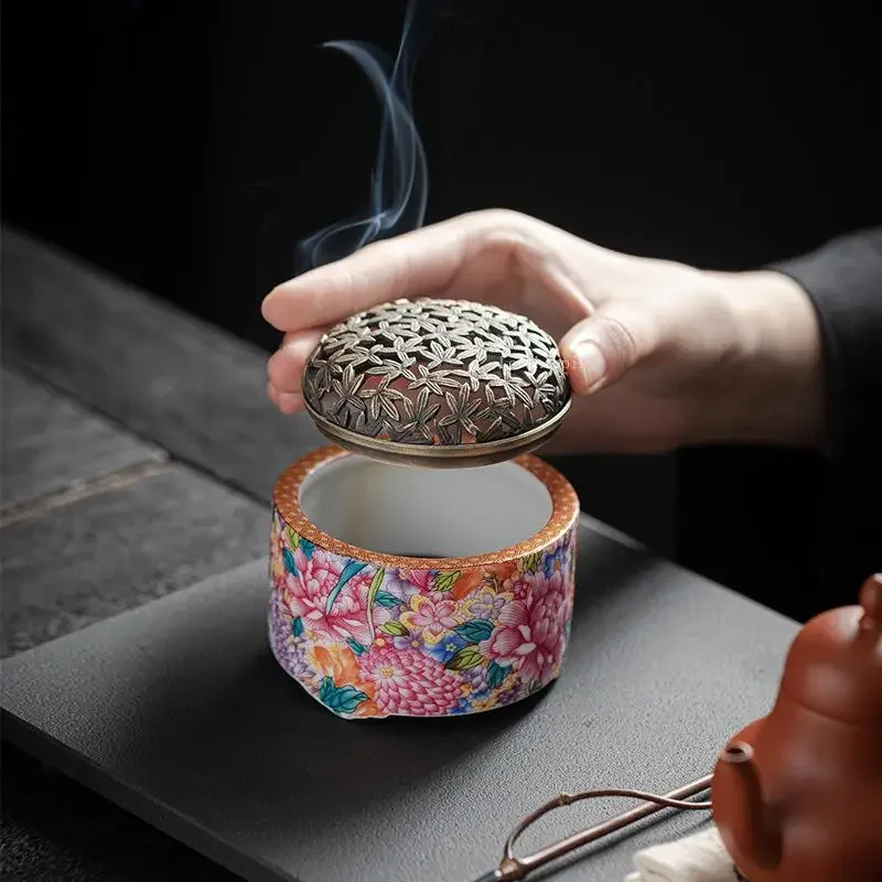 Ceramic Incense Burner Incense Holder House Indoor Desktop Decoration Creative A Hundred Flowers Bloom Enamel Incense Censer