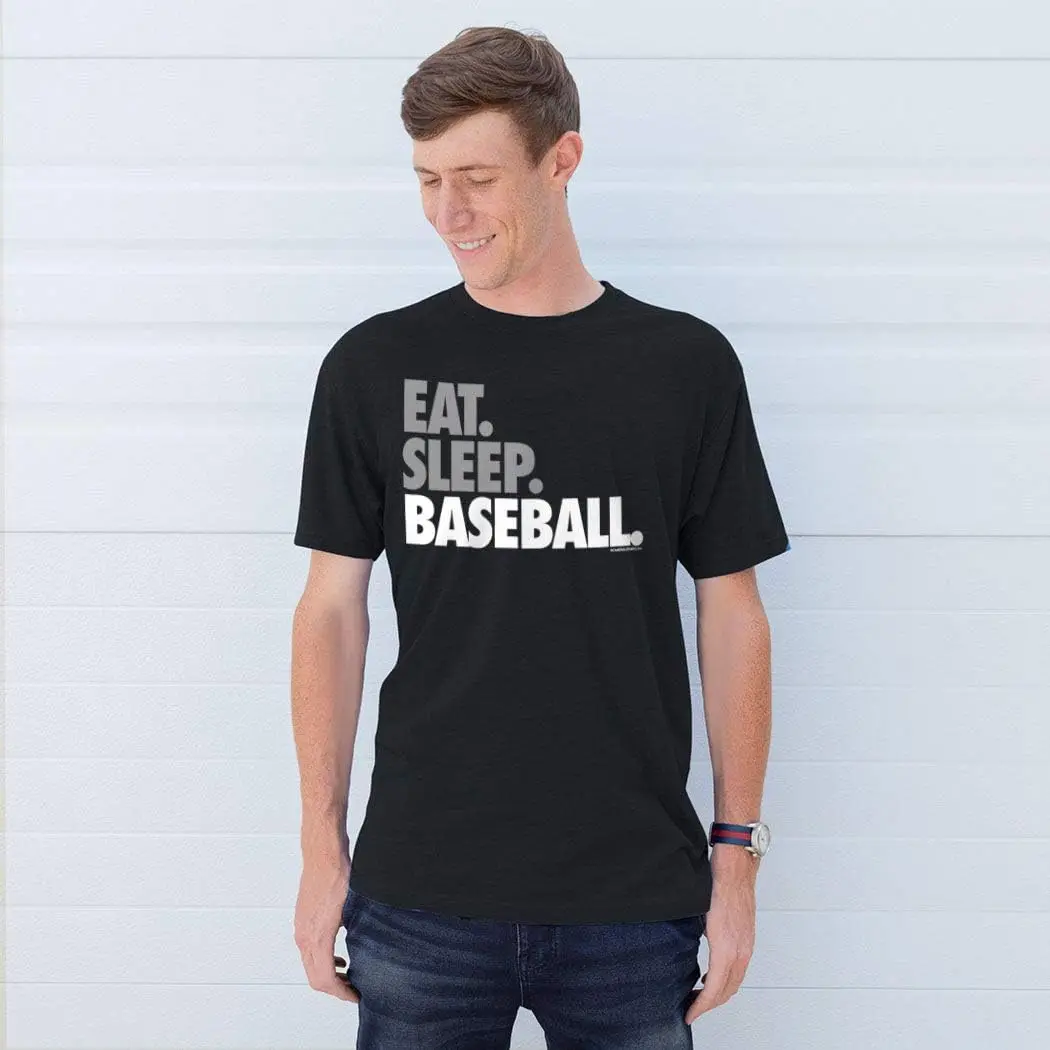 Eat Sleep Baseball Bold Text Adult T-Shirt | Baseball Tees by ChalkTalk Sports | Multiple Colors | Adult Sizes