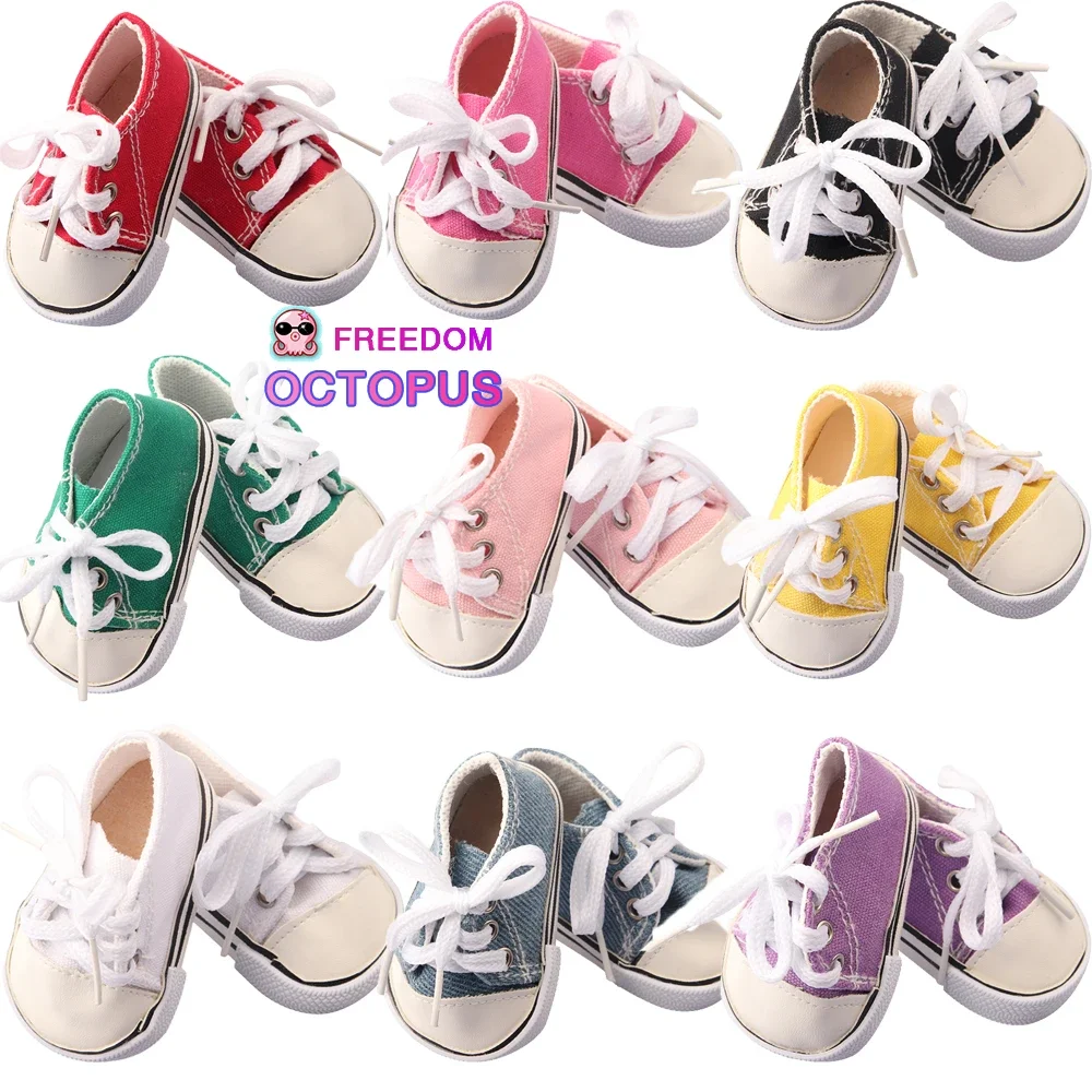 11 Colors 7cm Canvas Shoes For 18Inch American Doll MIni Cute Sneakers Shoes Accessories For 43cm New Born&1/3 BJD DIY Girl Doll