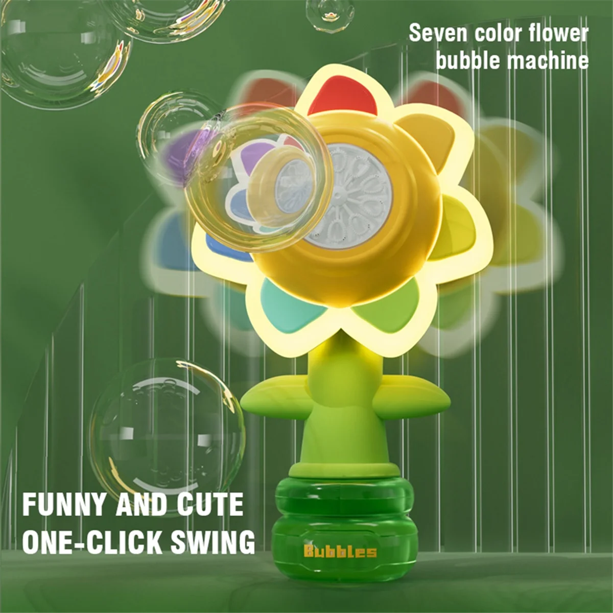 A07I Sonnenblumen tanzende Seifenblasenmaschine, Schaukel elektrische automatische Seifenblasenmaschine, Seifenbläser, Partyspielzeug Kindergeschenk