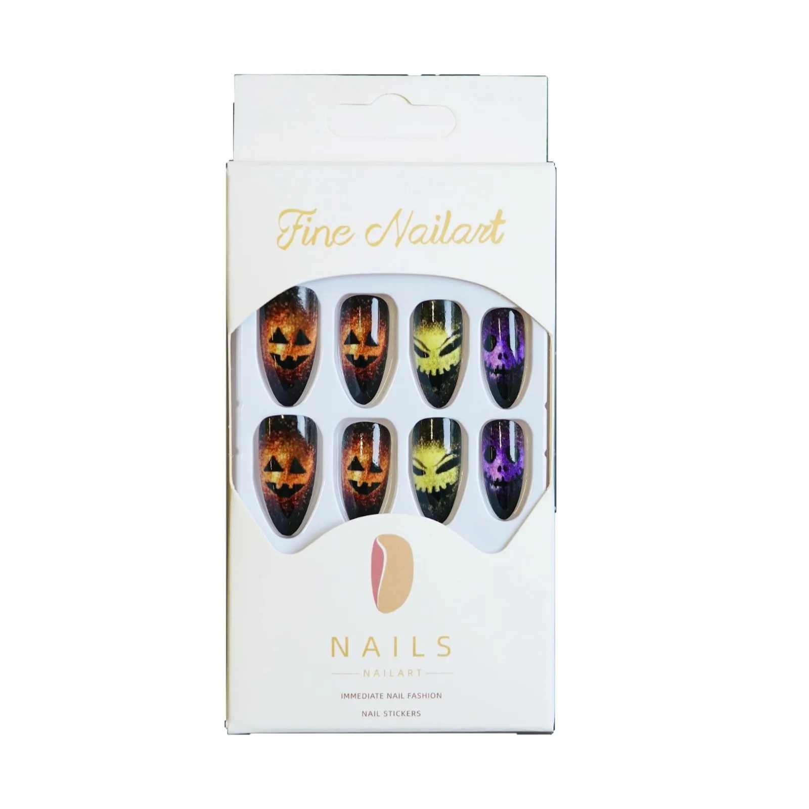 24 pz 2025 Halloween 3D Cat Eye Unghie Finte Patch Spaventoso Verde Mandorla Forma Pipistrello Fantasma Teschio Indossabile Punte False Del Chiodo Set di Manicure