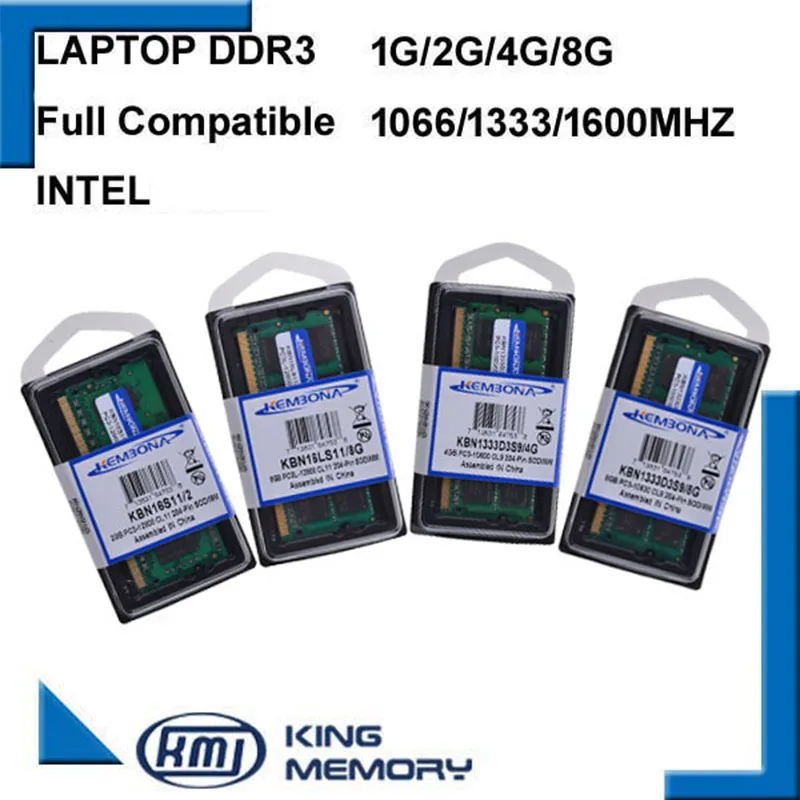 KEMBONA Sodimm Ram 메모리 노트북 DDR3 2GB 4GB 8GB DDR3 PC3 8500 1066MHz DDR3 PC3 10600 1333Mhz DDR3 PC3 12800 1600MHz 204pin