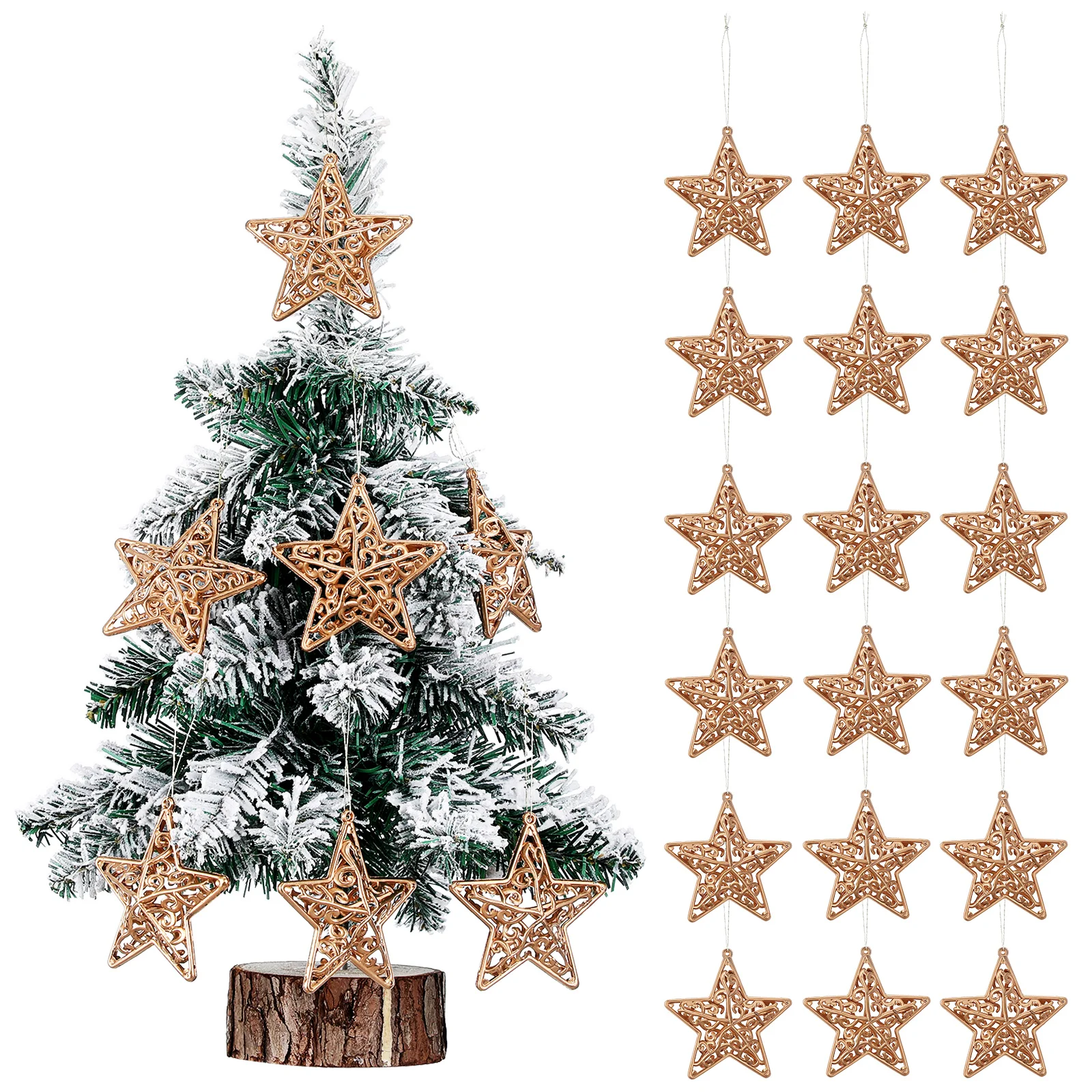 

18 Pcs Glittering Star Decoration Hanging Decors Garden Plume Charm Pentagram Holiday Party Decorations Pvc Golden Treetop Prop
