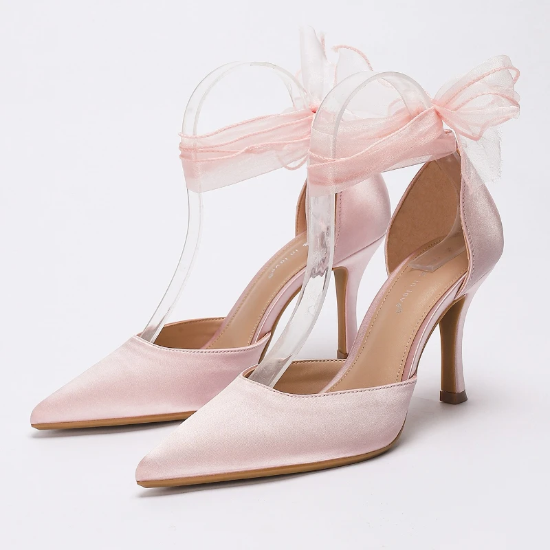 High Quality Satin Elegant Bridal High Heels for Women Fashion Ribbon Cross Strap Sexy Evening Dress Pumps Designer Shoes Ladies