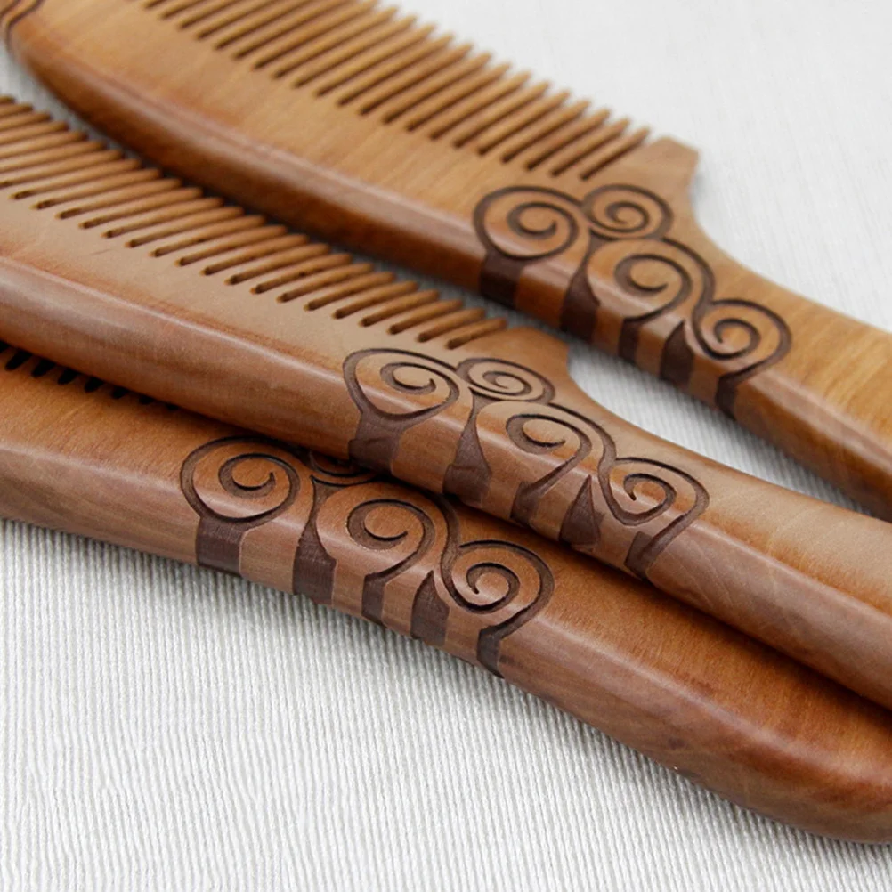 

Peach Wood Hair Comb Round Handle Smooth Teeth Carved Massage Scalp Blood Circulation Relief Anti-Static Hairdressing
