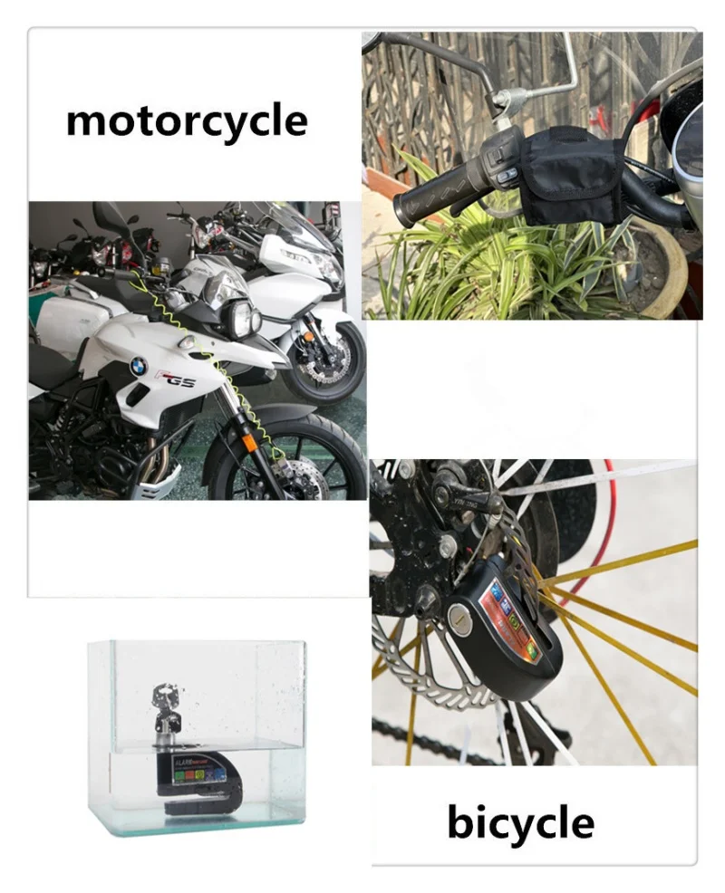 Waterproof Motorcycle Alarm Lock Bike Security Anti-theft Lock Motorbike Mountain Bike Disc Brake Lock + Bag + 1.5m Reminder Rop