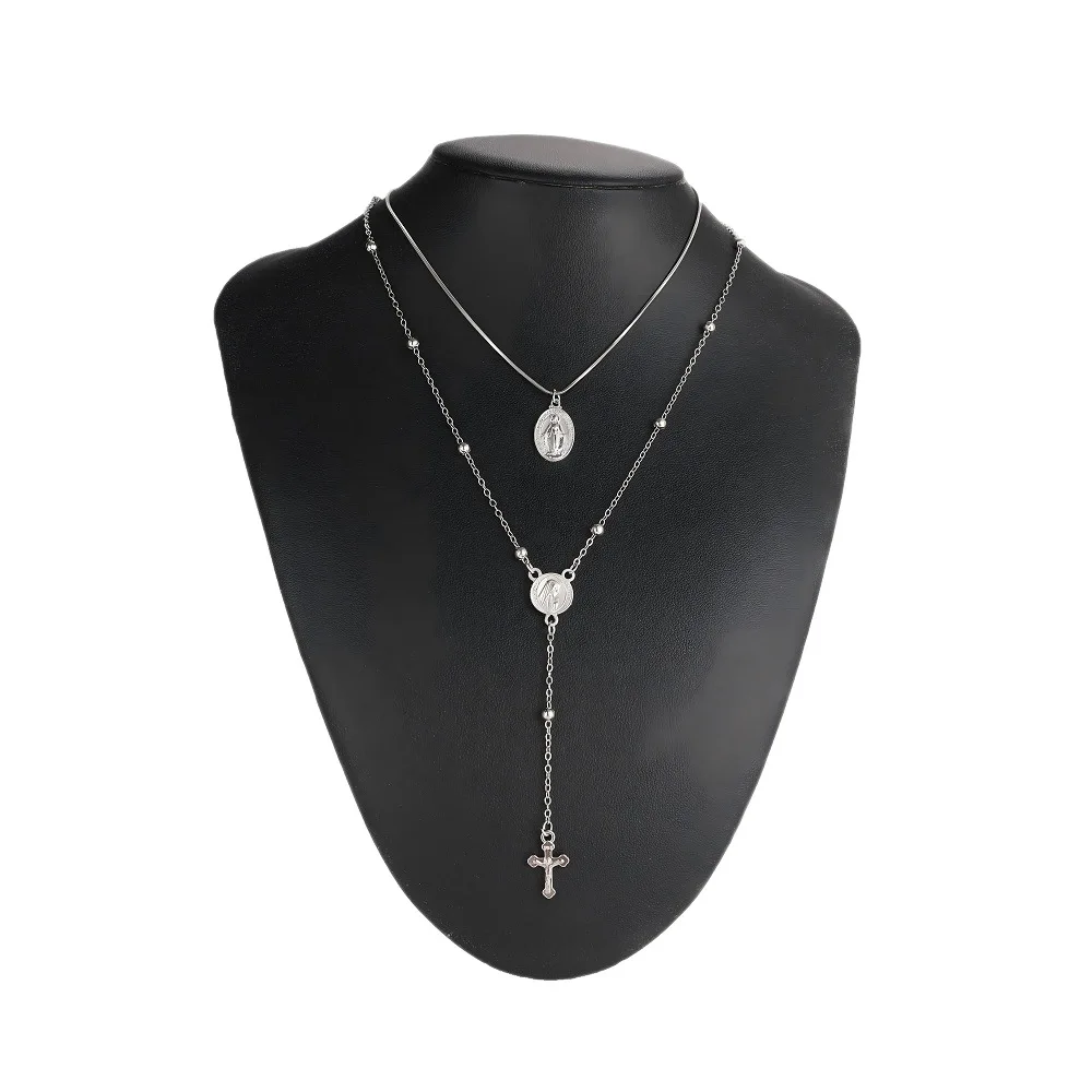 Cross Pendant Necklace, Women's Fashion Metal Layered Clavicle Chain, Elegant Daily Accessory