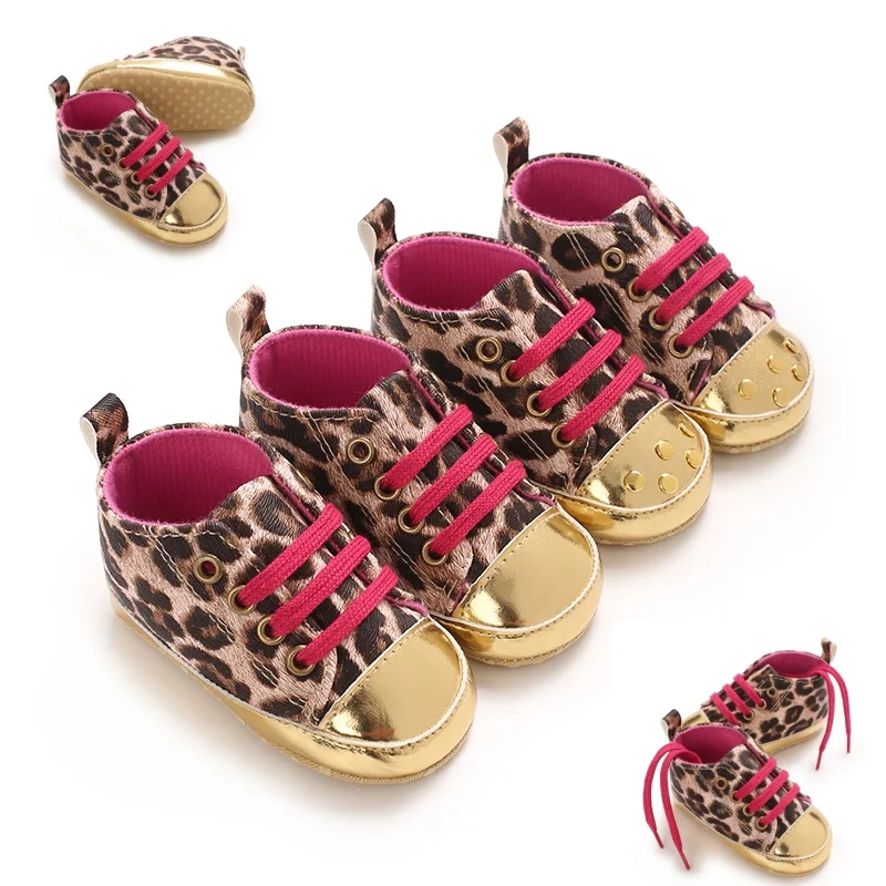 

Fashion Leopard Print 0-18M Baby Shoes With Printed Casual Lace Up Upper PU Sports Shoes Baby Shoes Walking Shoes