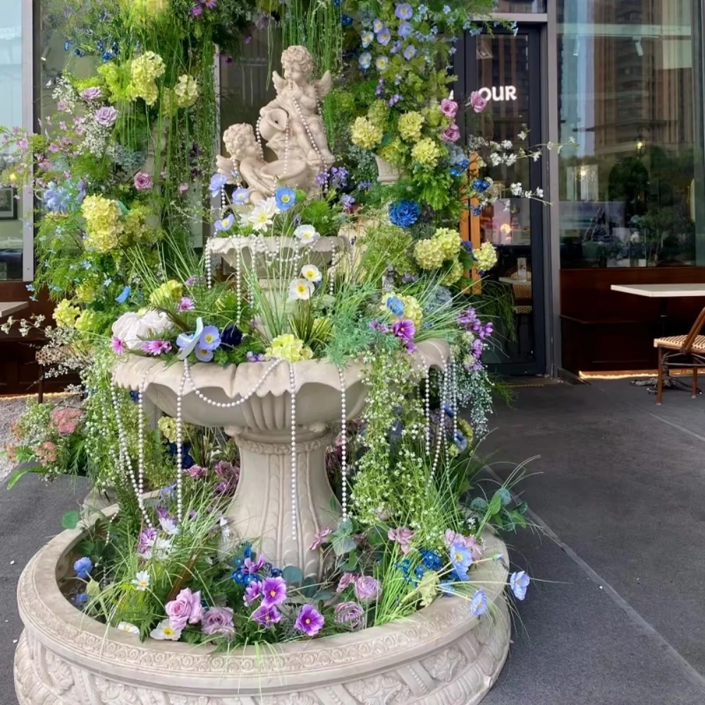 Outdoor garden fountain sculpture, hand-carved white marble fountain garden, outdoor decorative waterfall fountain sculpture