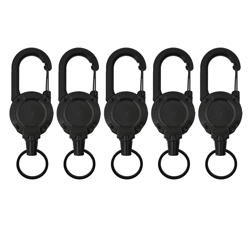 5PCS Outdoor Retractable Wire Rope Retractable Keychain Reel Retractable Key Chain With Steel Cable Key Ring Tool