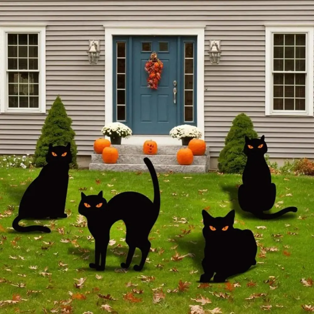 

Art Ground Inserted Pile Garden Ornaments with Reflective Eyes Outdoor Lawn DecorationBlack Cat Statues