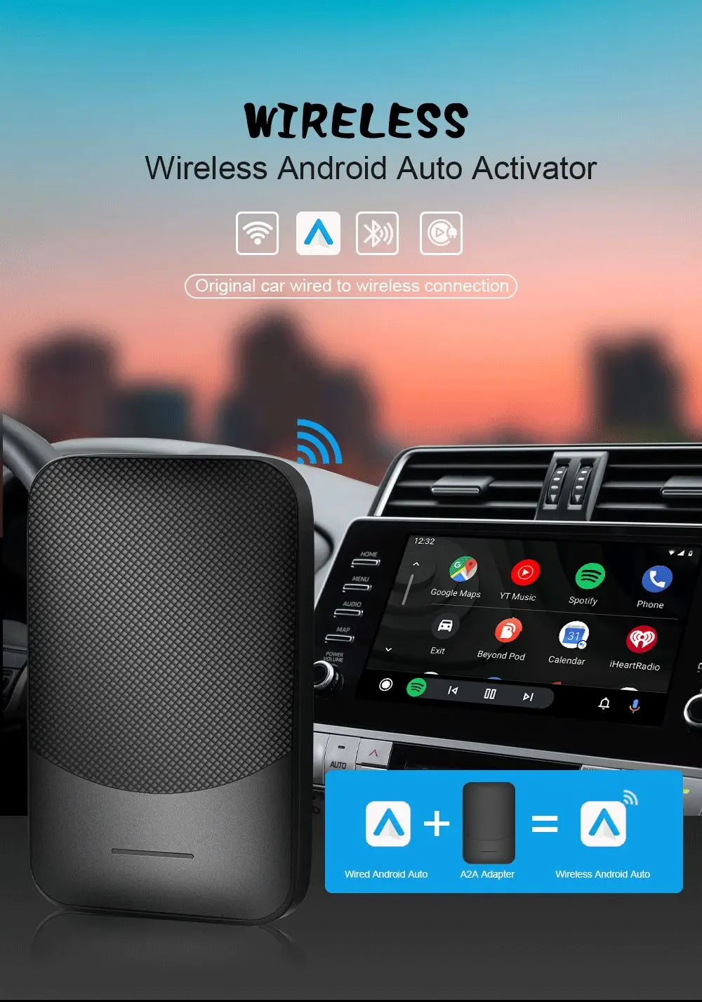 Wireless Android Car Adapter Supports OEM Car Screen Wireless CarPlay Activator Plug and Play