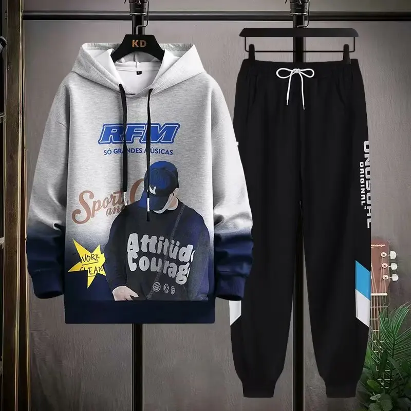 Spring Autumn Men\'s Suit Korean Casual Hoodie+sweatpants Two-piece Set Men Clothing Trouser+graphical Hoodies Tracksuit Men 2022