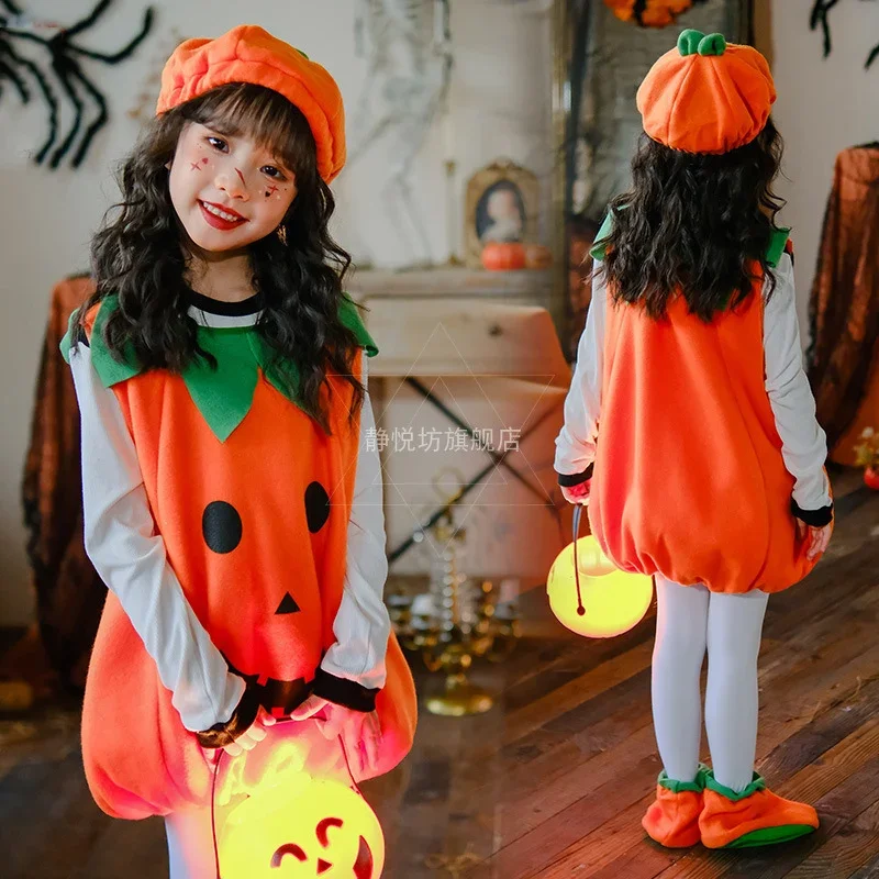 Disfraces de Halloween para niños, vestido sin mangas de calabaza para actuaciones de escenario, disfraces de Anime para niñas