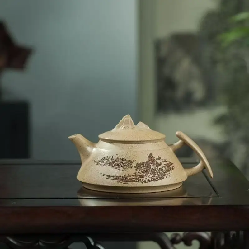 

250ML Real Handmade Yixing Kettle Raw Ore Duan Mud Clay Teapot Chinese Style Mountain Engraving Pattern Zisha Teaware Tea Pot