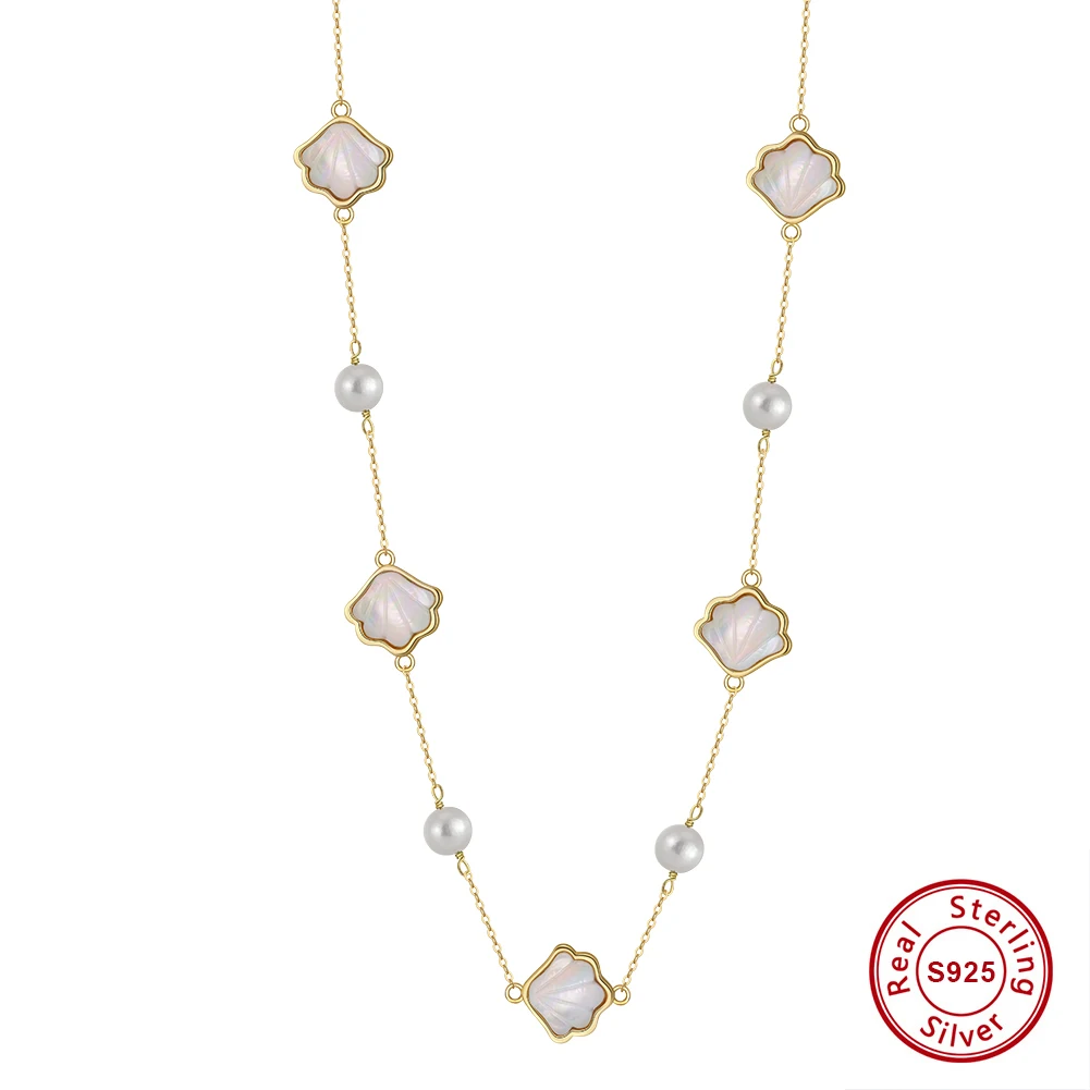 

Kiss Mandy 925 Sterling Silver Shell Necklace Natural Freshwater Pearls For Women Shell Collares Engagement Gift Summer GPN86