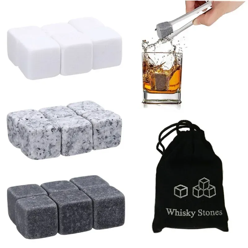  6pcs Whiskey Stones Sipping Ice Cube Cooler Reusable Whisky Ice Stone Whisky Natural Rocks Bar Wine Cooler Party Wedding Gifts 