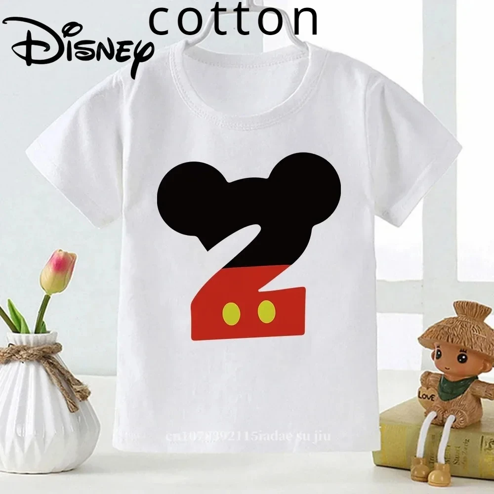 New Kids Clothes Boys Girl Mickey Mouse Birthday Gifr Cotton T-shirt Short Sleeve 1 2 3 4 5 6 7 8 9 Year Children Party Baby Tee