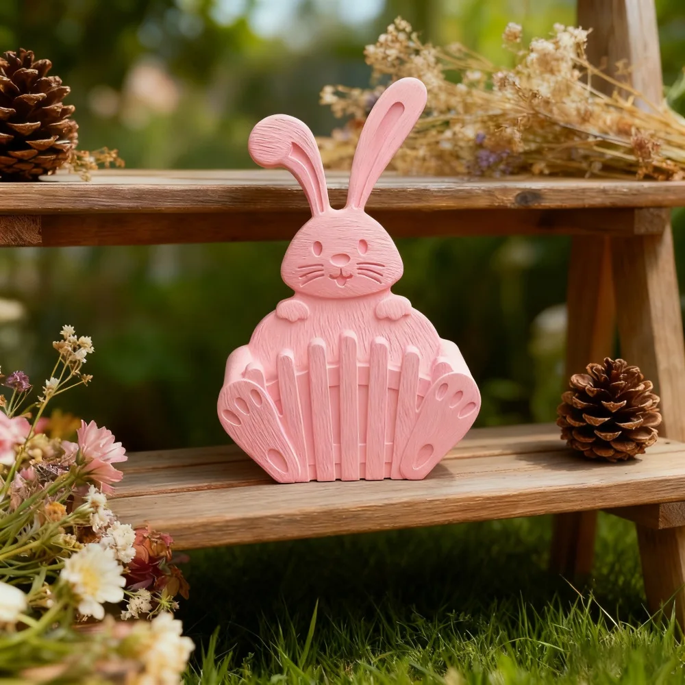 Eggshell Rabbit Resin Ornament Silicone Mold Fence Rabbit Cake Mold DIY Cement Plaster Silicone Mold Easter Decorations