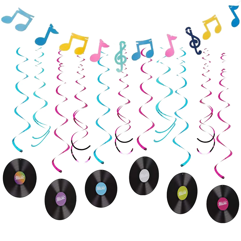 الموسيقى تحت عنوان زينة الحفلات ملاحظات الموسيقى راية 1950's روك لوازم الحفلات ريترو سجل معلق أكاليل زينة عيد الميلاد #1